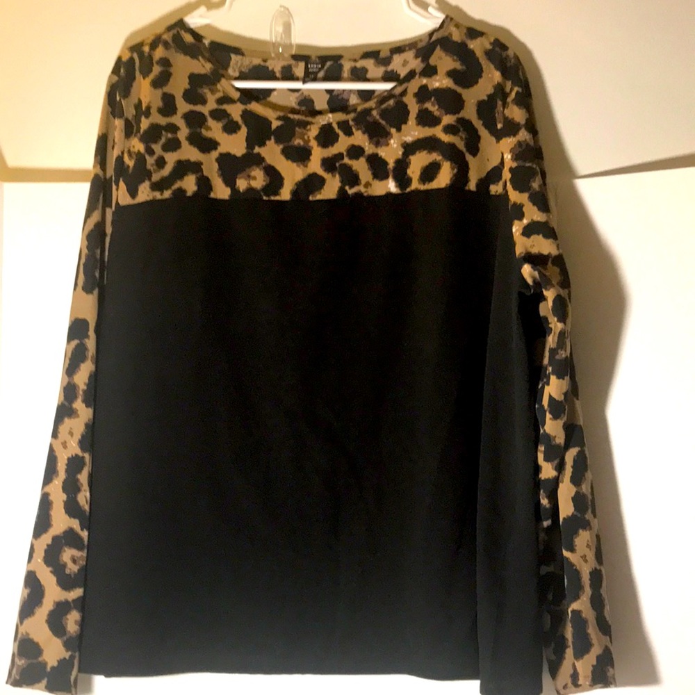 Shein long sleeve size 1x curve top black brown animal print edgy mob wife